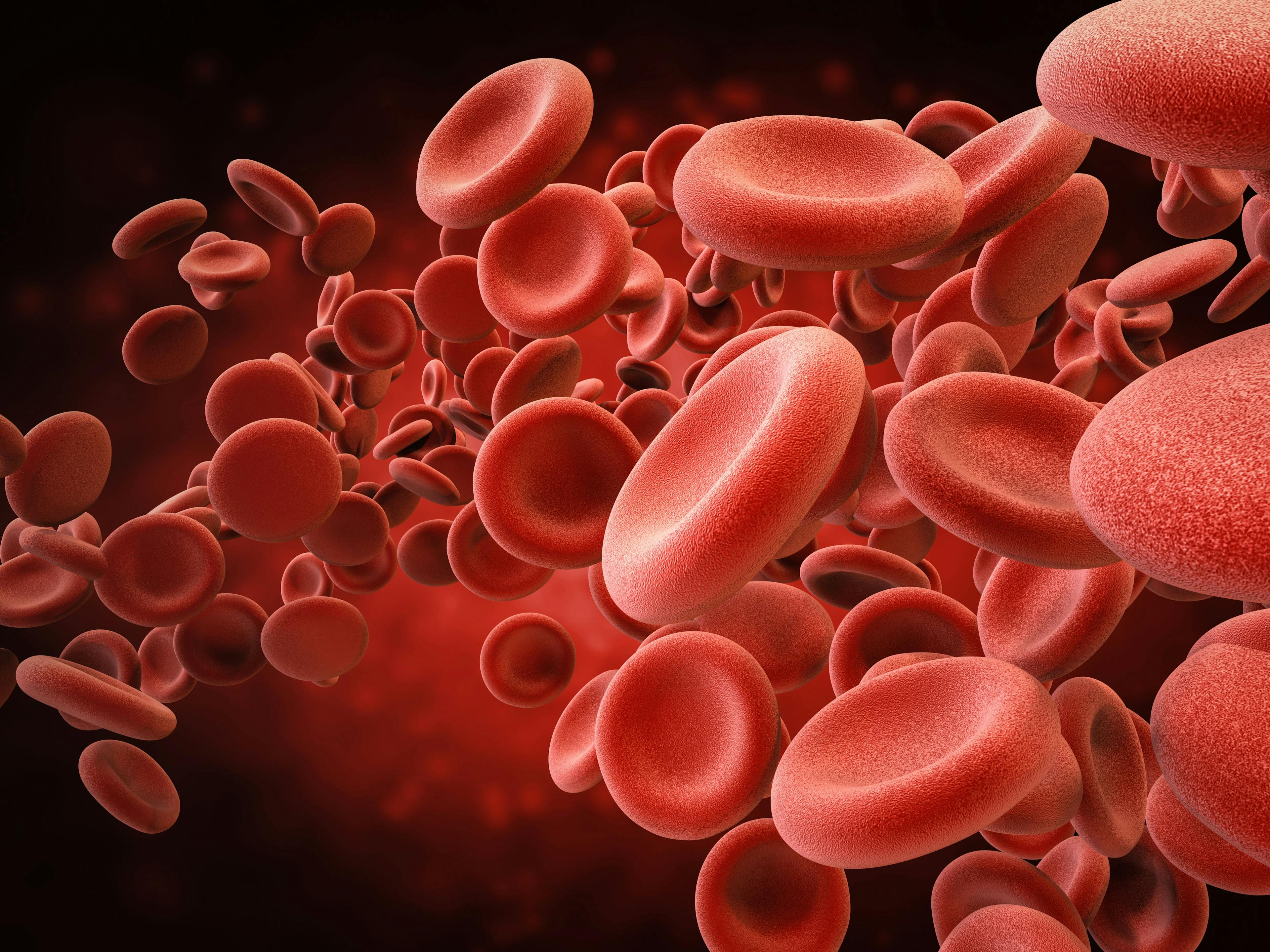 Digital illustration of blood cells within an artery.