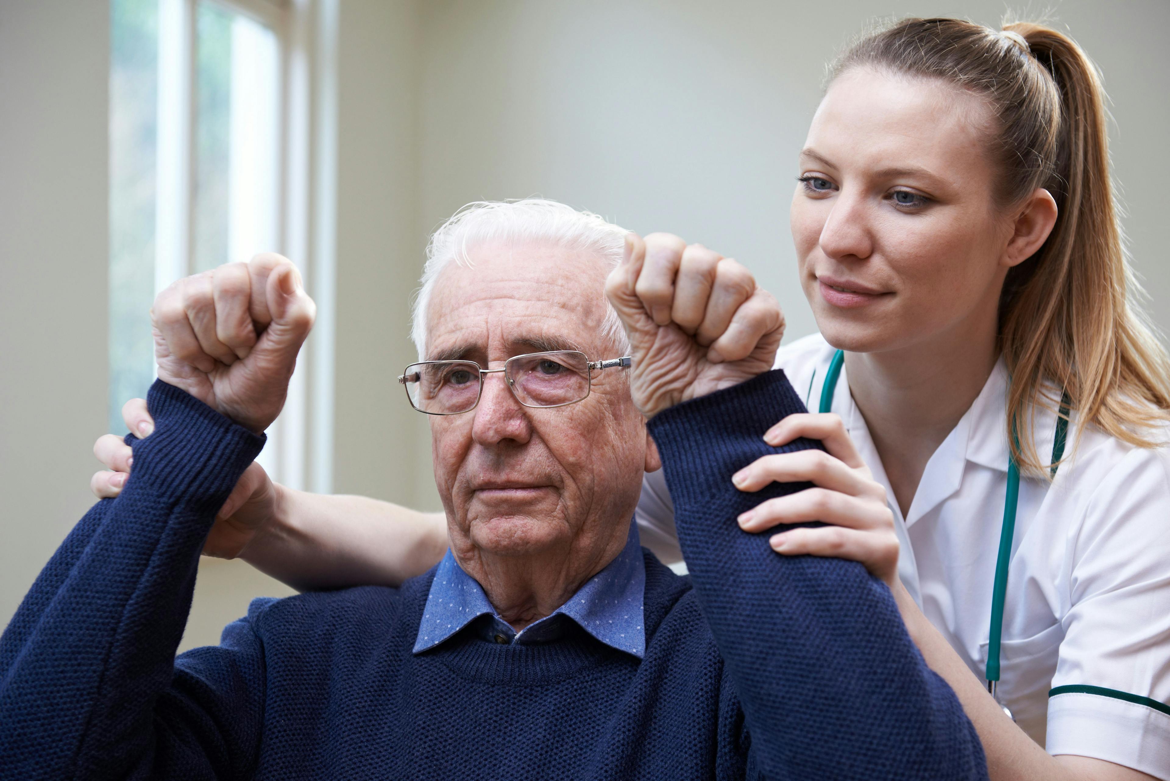 A stroke patient in physical therapy.