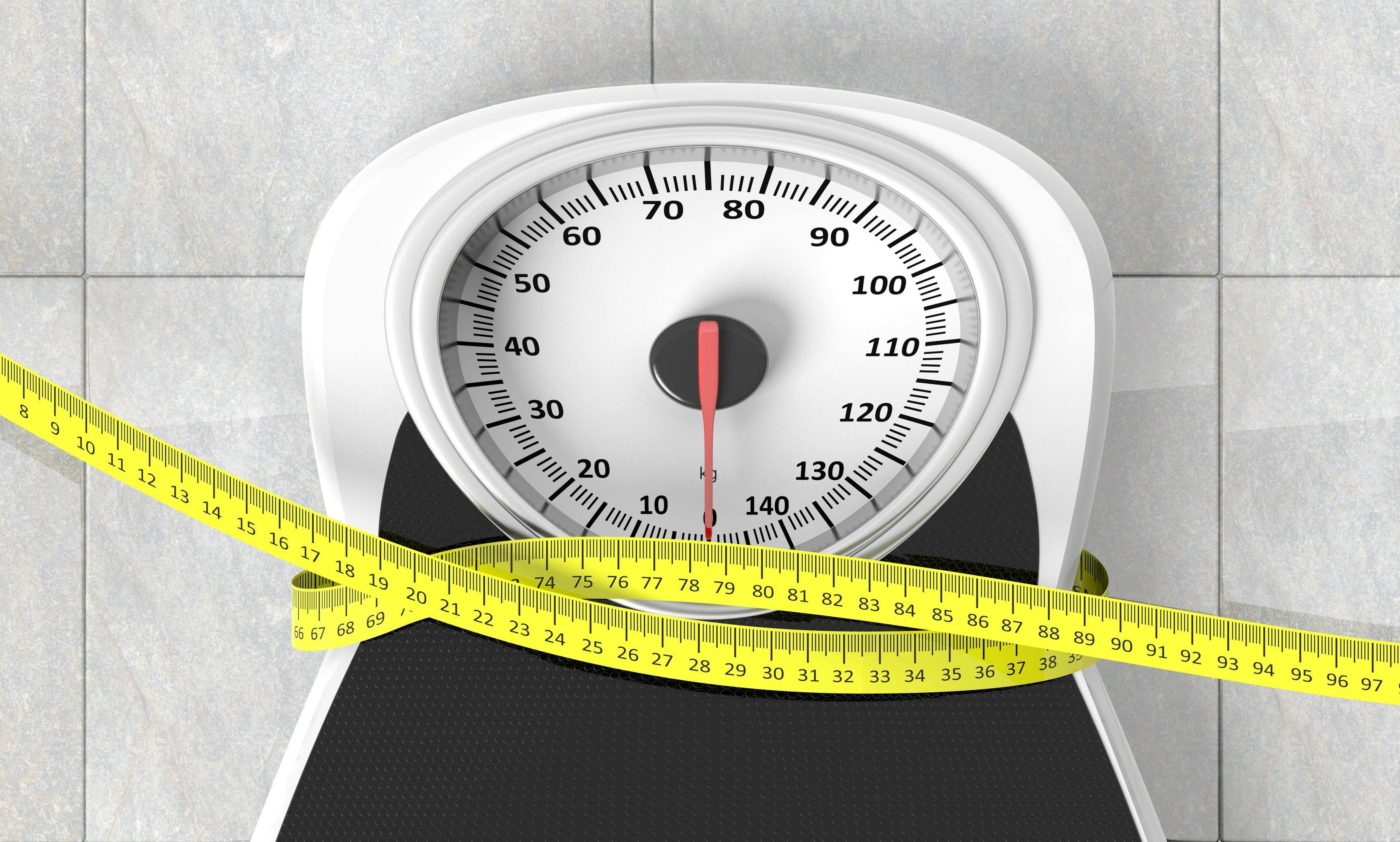 Weight management-themed imagery; scale wrapped in meausring tape.