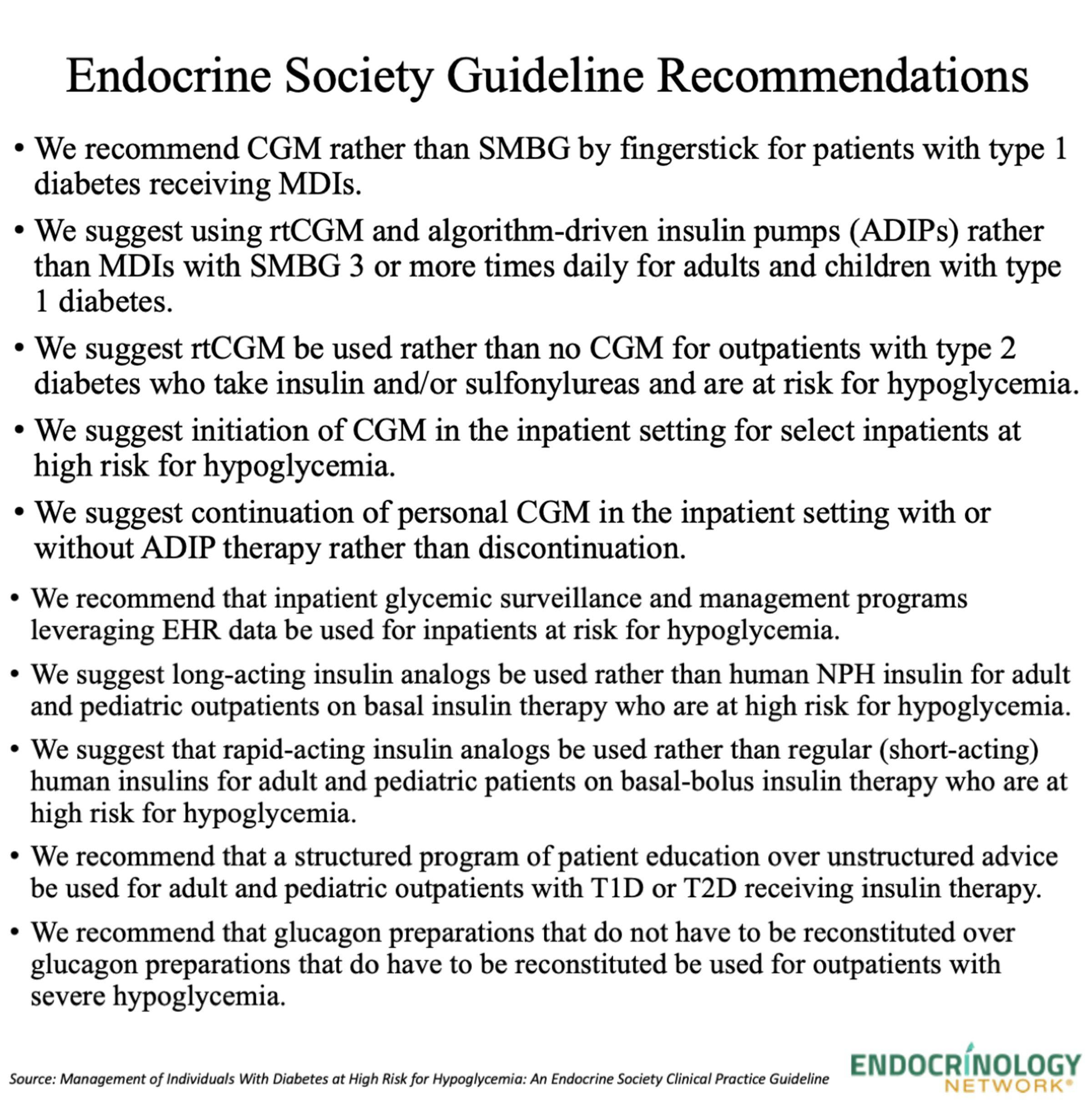 The Endocrine Society recommendations for management of hypoglycemia