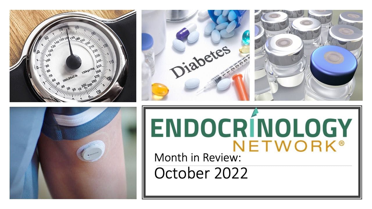 Month in Review thumbnail featuring images of insulin vials, diabetes medications, and a scale.