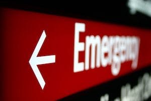 Stock image of an emergency room sign in a hospital