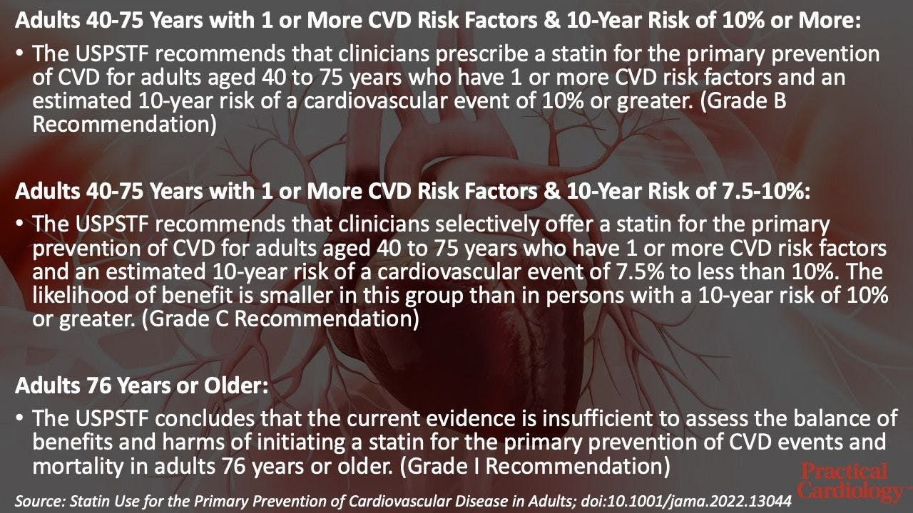 Summary of USPSTF Recommendations on Statins for Primary Prevention