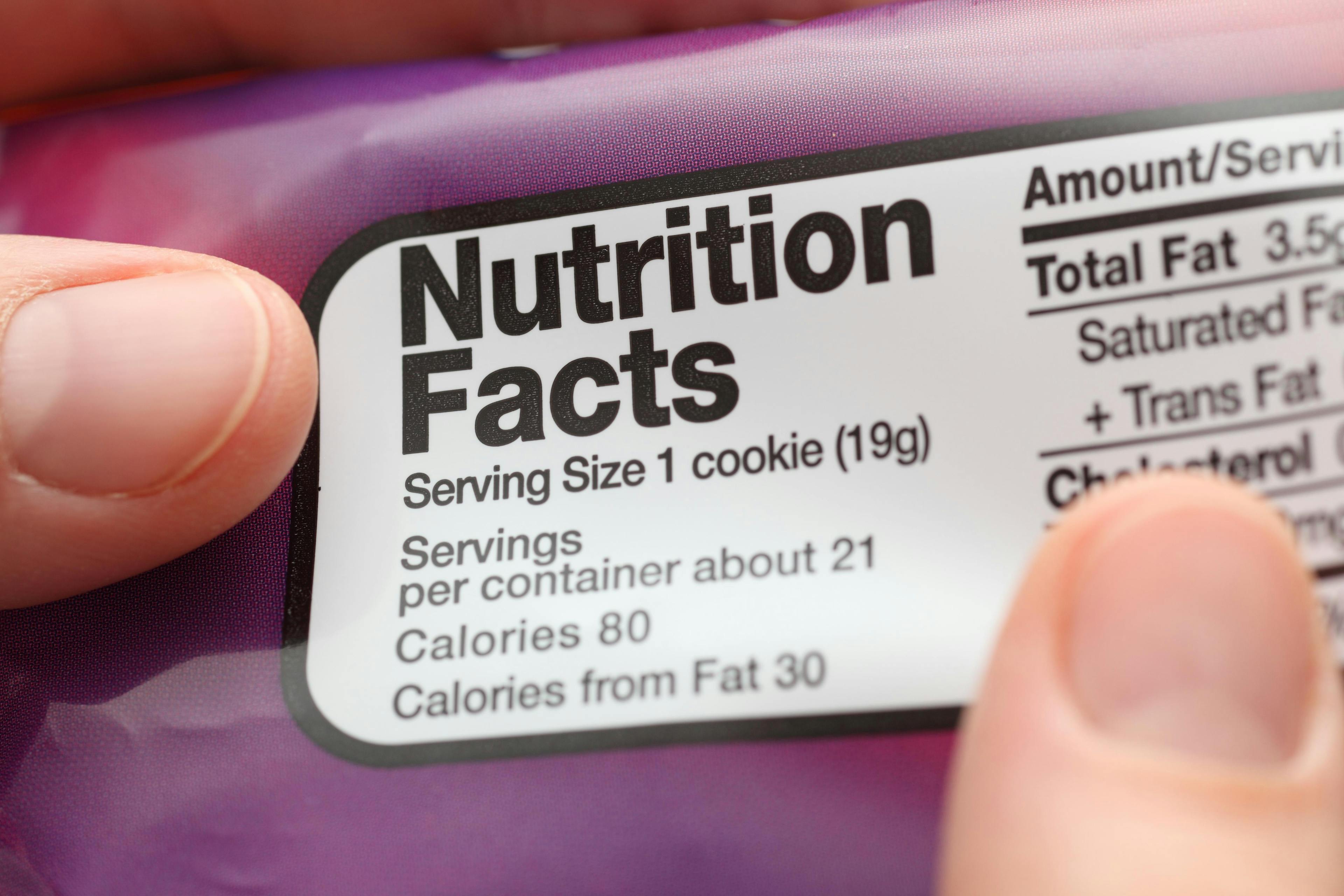 A photo of the nutrition facts for a cookie. 