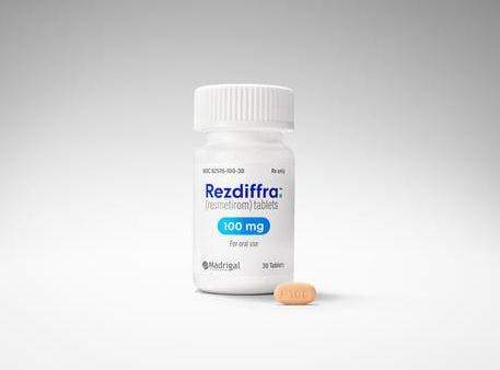 Product image of Resmetirom (Rezdiffra) | Credit: Madrigal Pharmaceuticals