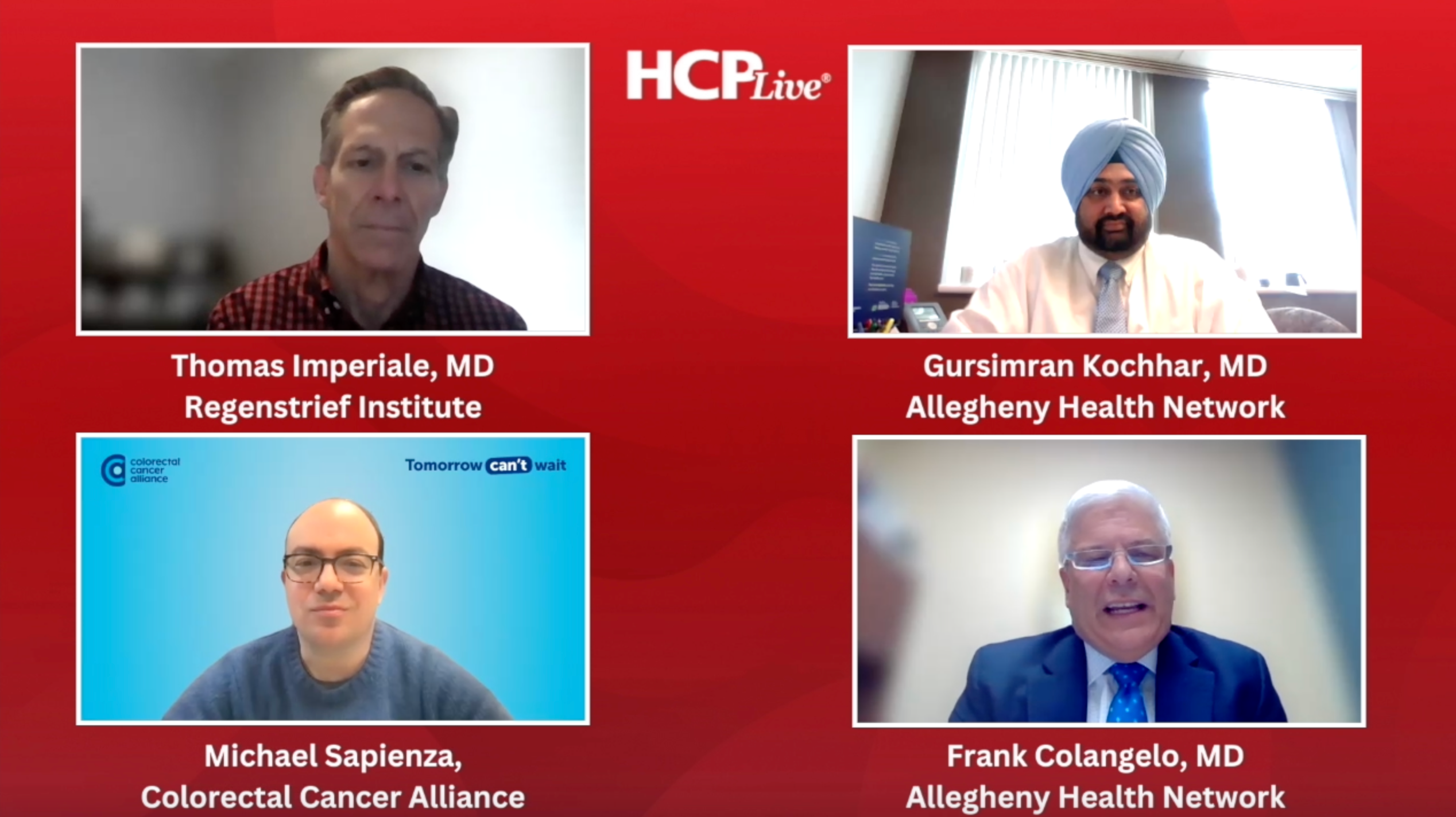 Still image from a panel discussion on updates in screening for colorectal cancer.