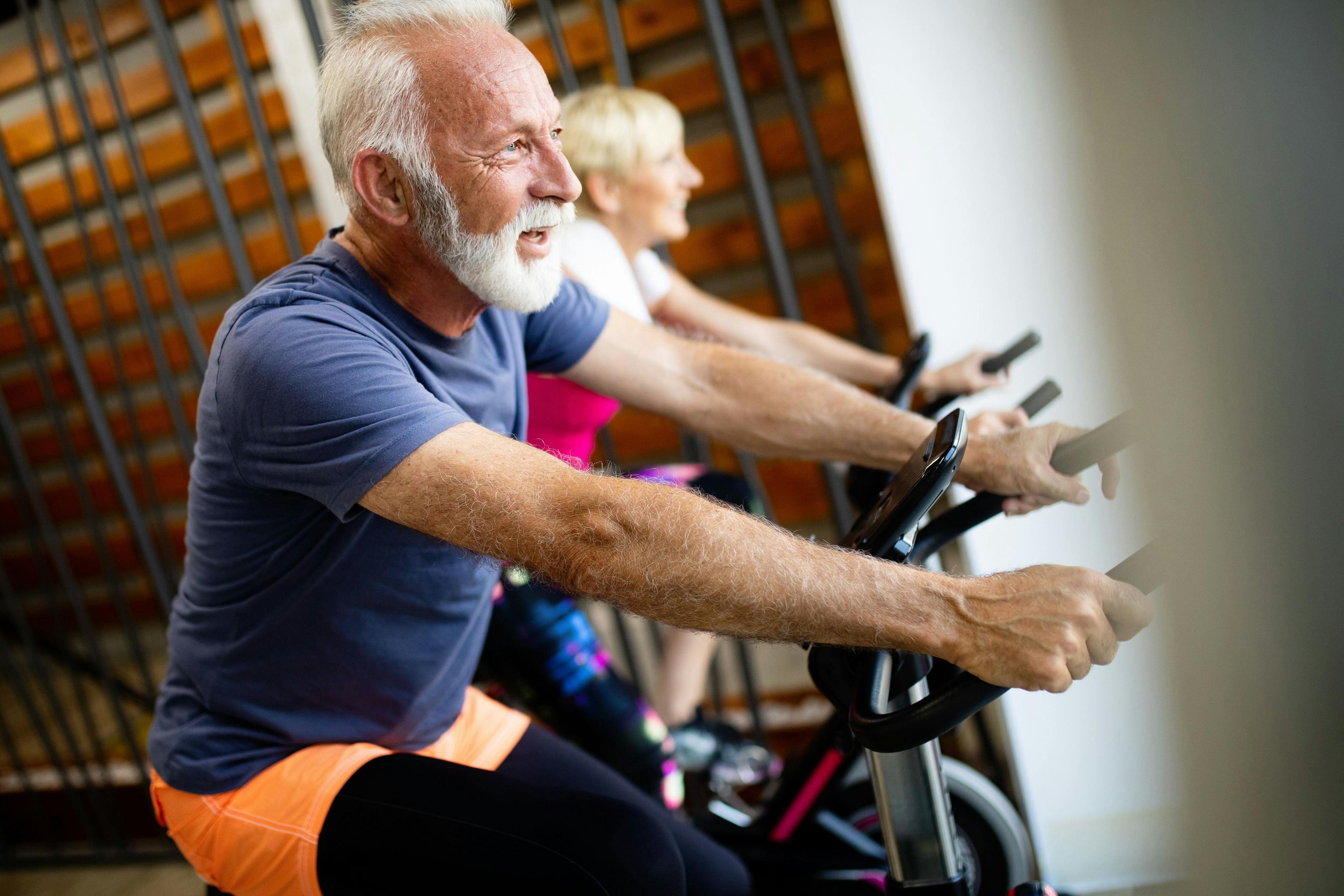 Older heart failure patients exercising.
