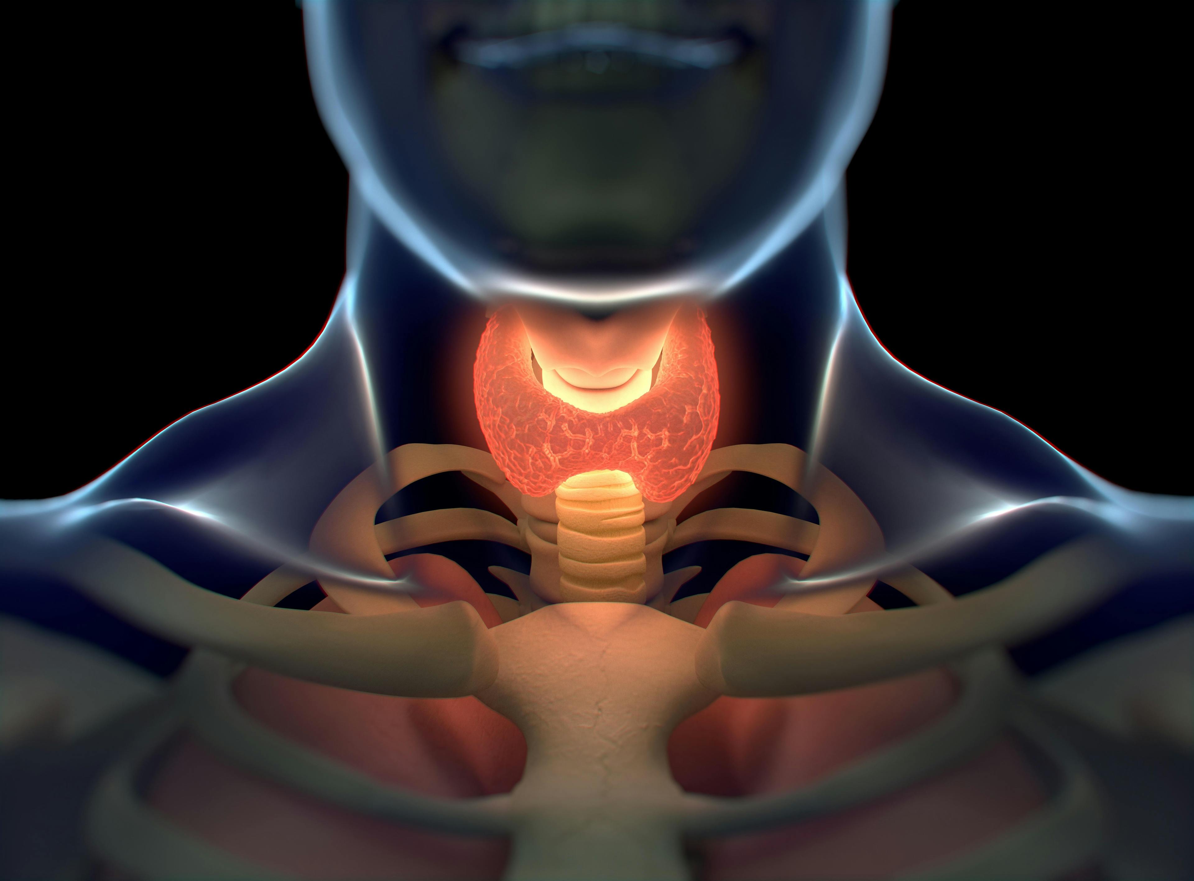Illustration of a person's neck with their thyroid highlighted.