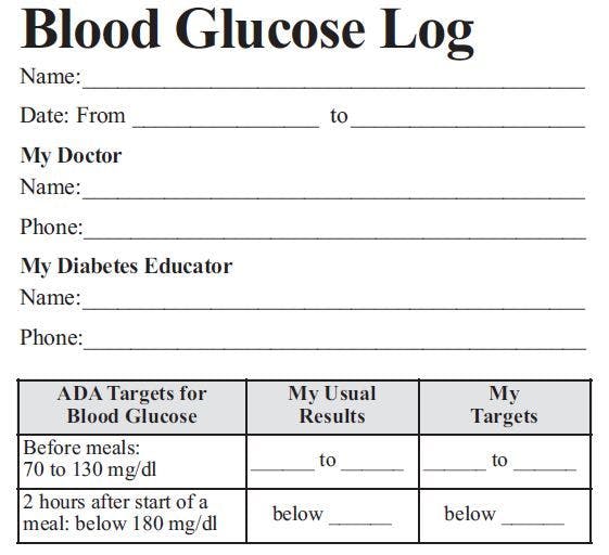 Blood glucose log, ADA 