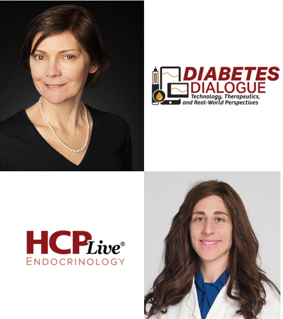 Thumbnail featuring podcast hosts and logo for Diabetes Dialogue