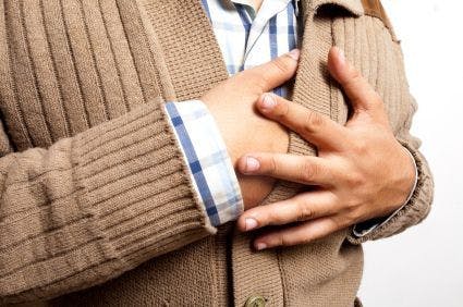 An older gentleman experiencing chest pain